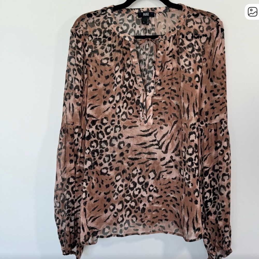 PAIGE - 100% Silk Semi-Sheer Animal Print Blouse - L ($300 RETAIL)